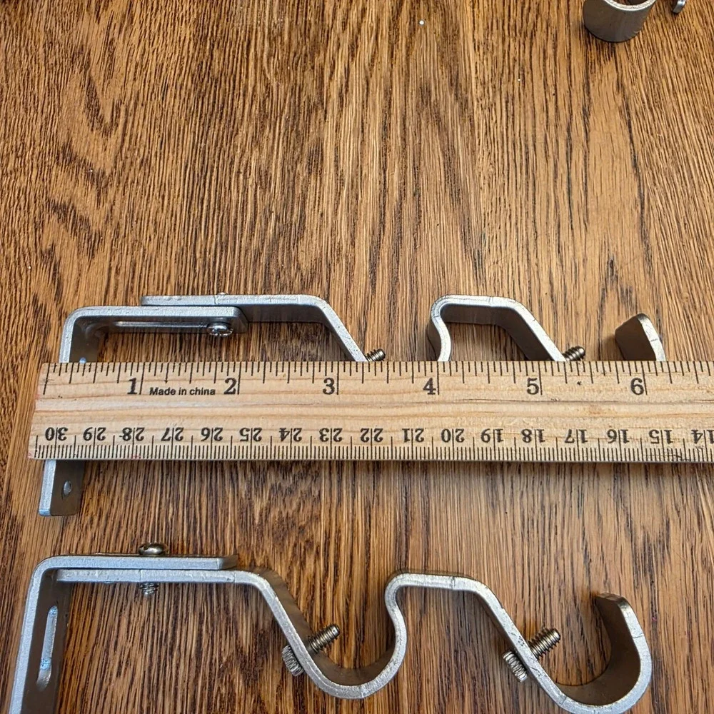 Set of 2 Adjustable Double Curtain‎ Rod Brackets Brushed Nickel Silver Metal